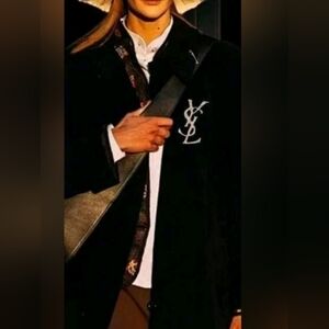 Silver YSL Style Logo Brooch